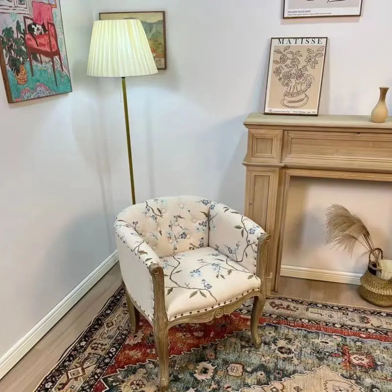 Solid Wood Dining Chairs Retro American Vintage Farmhouse Dining Armchairs Living Room Home Use Single Seat Sofa Chairs