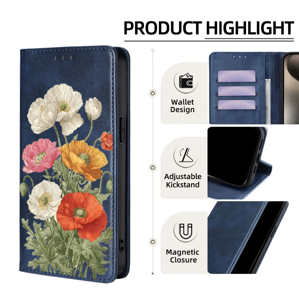 Magnetic Leather Floral Pattern Wallet Flip Cover