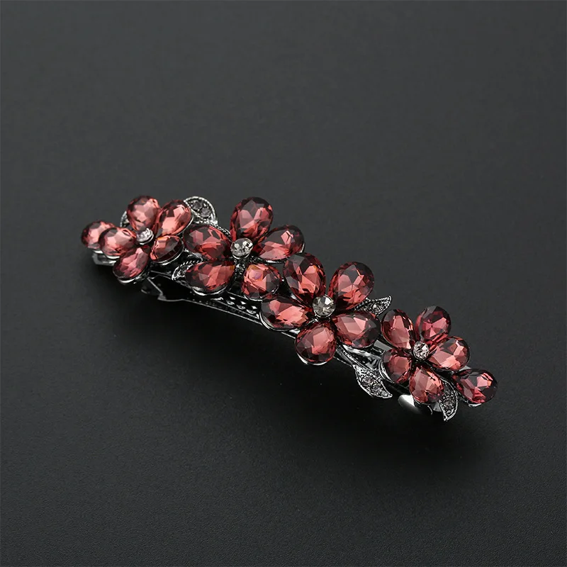 Korean Crystal Flower Spring Hair Clip Vintage Rhinestone Horizontal Clip Top Elegant Mom Fashion Hair Accessories hair clip
