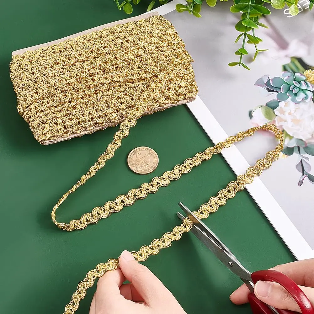 Nastro Decorativo Argento 20m | Treccia Metallica Per Costumi, Tende, Cucito | Motivo Ondulato