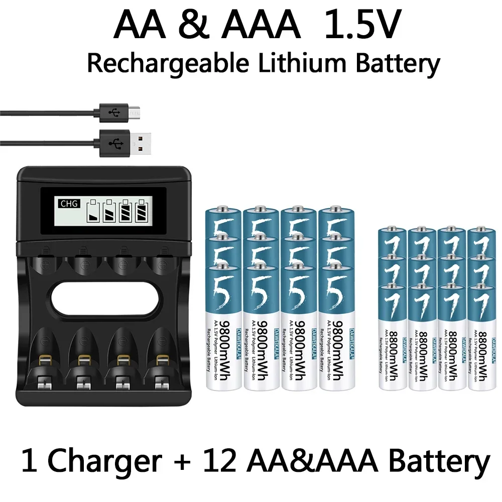 Pilas AA De Litio Recargables - 1.5V, 2500mWh | Carga Por USB-C | Para Juguetes, Mandos Y Dispositivos De Alto Consumo