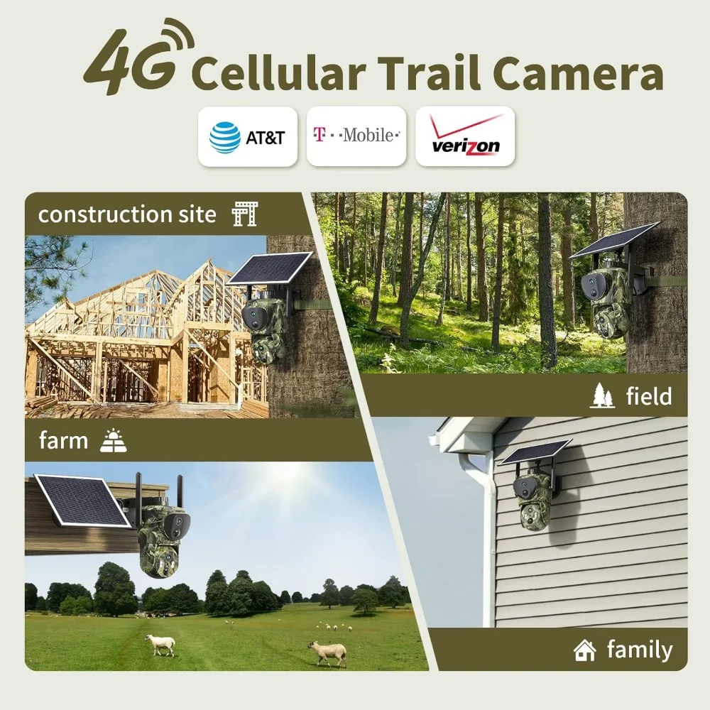 Trail Cameras Dual Lens Linkage Security Camera, 4G LTE Cellular Trail Cameras 2K 360&deg;Live Video Game
