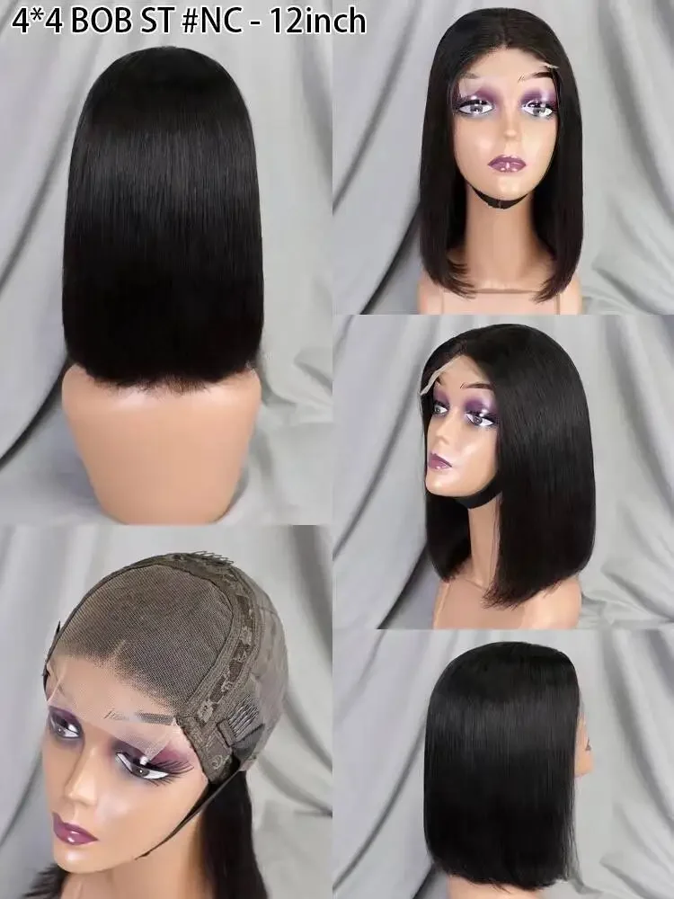 12 インチ 4x4 レースフロントウィッグ 100% 人毛ボブウィッグ事前