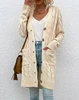 Women's Lazy Style Cardigan Autumn Winter Latest 2025 Long Sleeve Button Pocket Front Cable Knit Jacket Coat Open Front Top 1