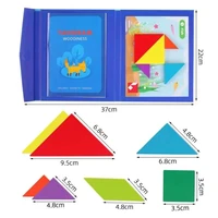 1 סט פאזל טנגראם מגנטי עץ ספר צעצועים חינוכיים לילדים תינוק ילד נייד למידה מונטסורי אינטיליגנציה 5