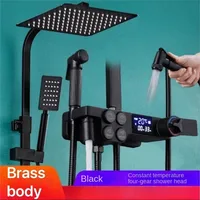 Luxury Black Gold Digital Shower Set Thermostatic Shower System Rainfall Spa Shower Head Brass Bathtub Faucet Digital Shower Set 2