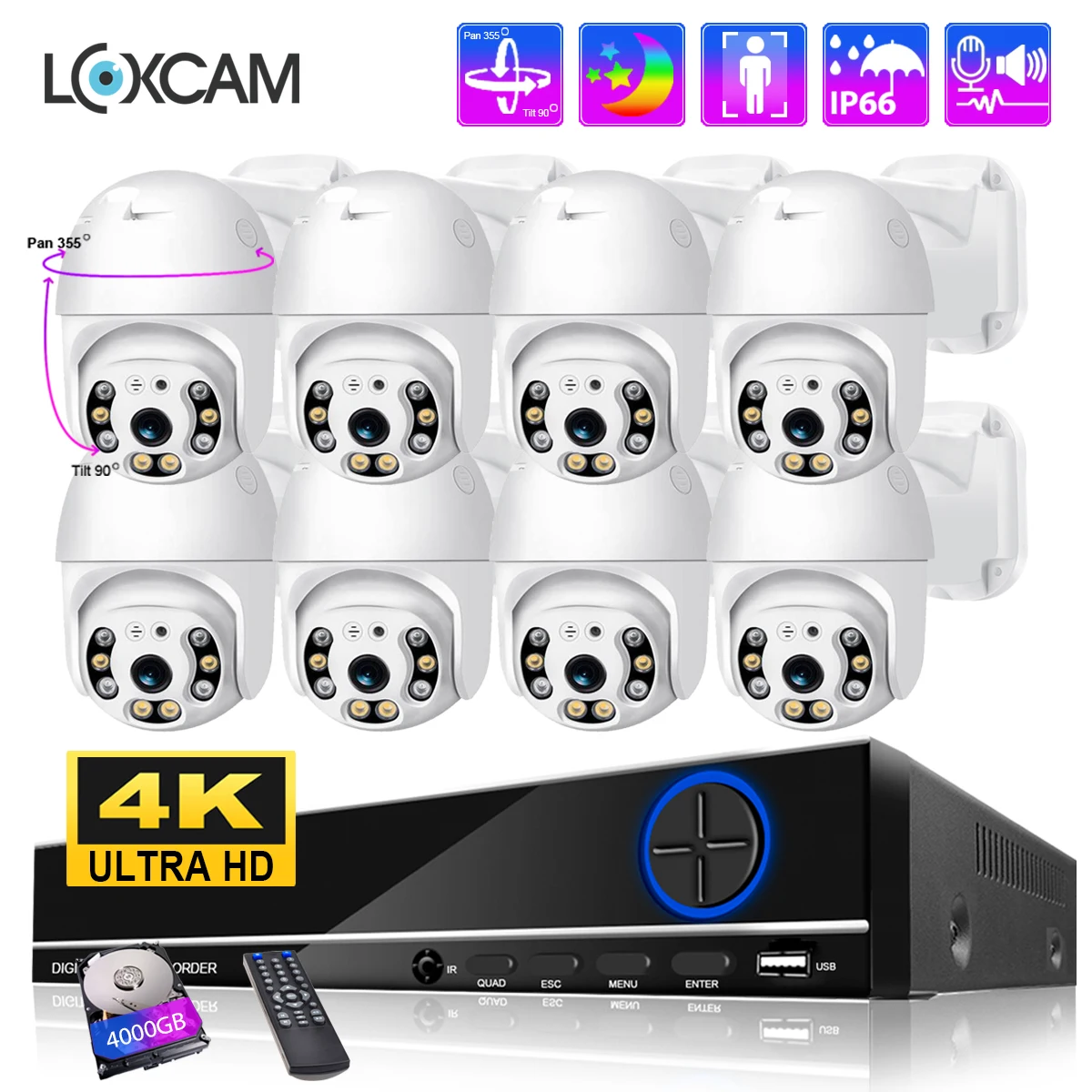 

IP-камера LOXCAM 10CH 4K PTZ, 8 каналов, 5 МП, с датчиком присутствия