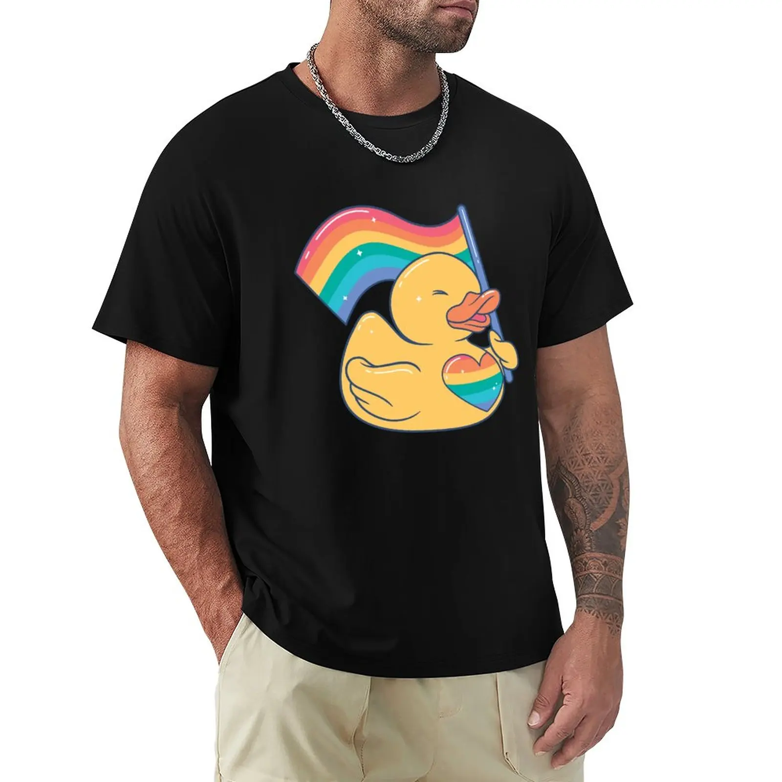 

Cute rubber duck with lgbt flag T-Shirt Short sleeve tee shirts graphic tees mens T-Shirts anime