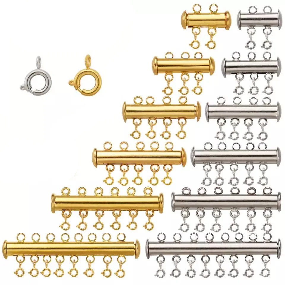 2 pezzi di serrature a tubo tondo connettore a catena Multi-fila con chiusura ad anello a molla per gioielli braccialetto fai da te che fanno accessori per collana