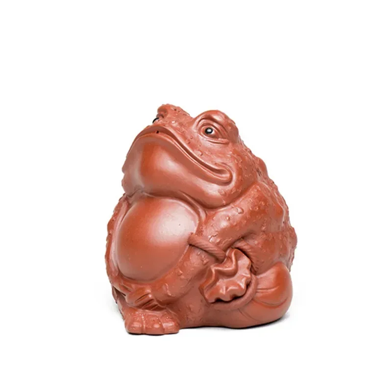 

Chinese Yixing Purple Clay Tea pet Ornaments Lucky Fortune Golden Toad Statue Figurine Handmade Sculpture Home Tea Set Decors