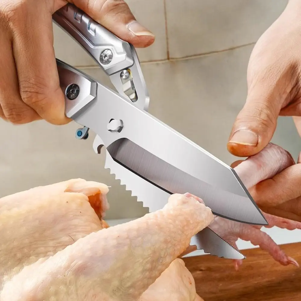 Removable Chicken Bone Scissor with Safety Buckle Stainless Steel Barbecue Scissor Non-slip Handle Kitchen Scissor Outdoor