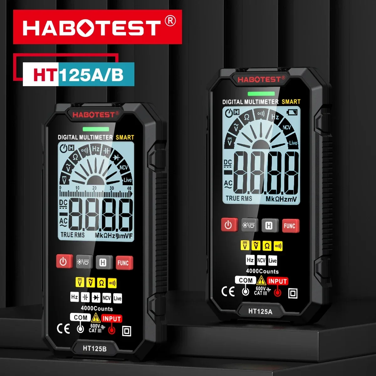 HABOTEST HT125 Smart Digital Multimeter Multimetro Digital DC AC Voltage Ohm Diode Capacitance NCV Hz Live Wire Tester