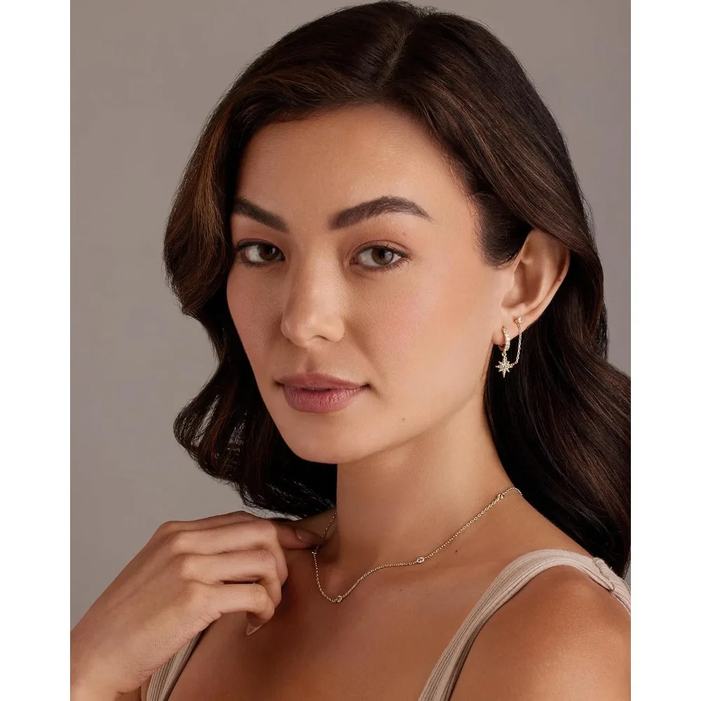 Chain Design Drop Earrings, Ring Earrings, Zircon Decorative Earclips