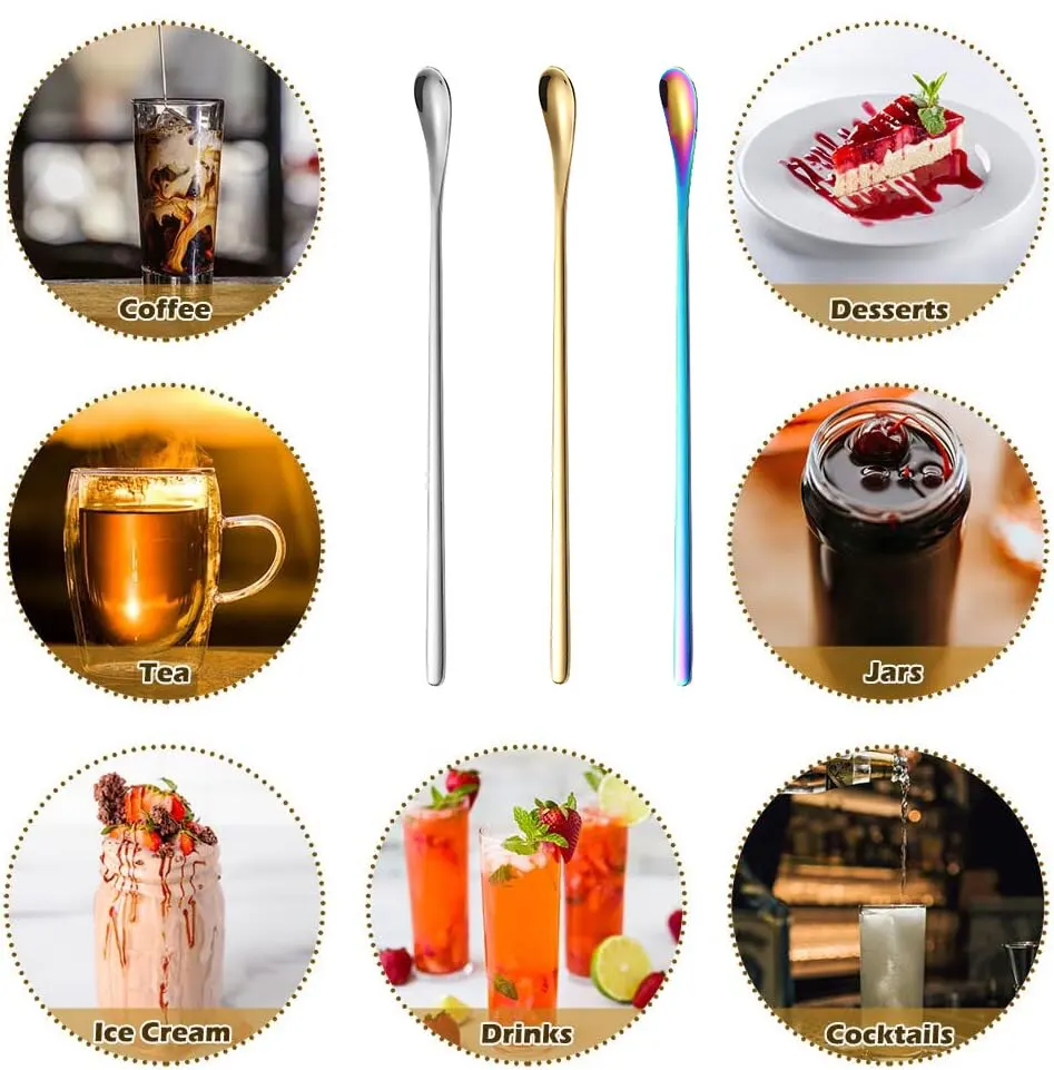 Stainless Steel Spoon Long Handle Stirring Coffee Tea Ice Bar Tableware Kitchen Tool Seasoning Mixing Dessert