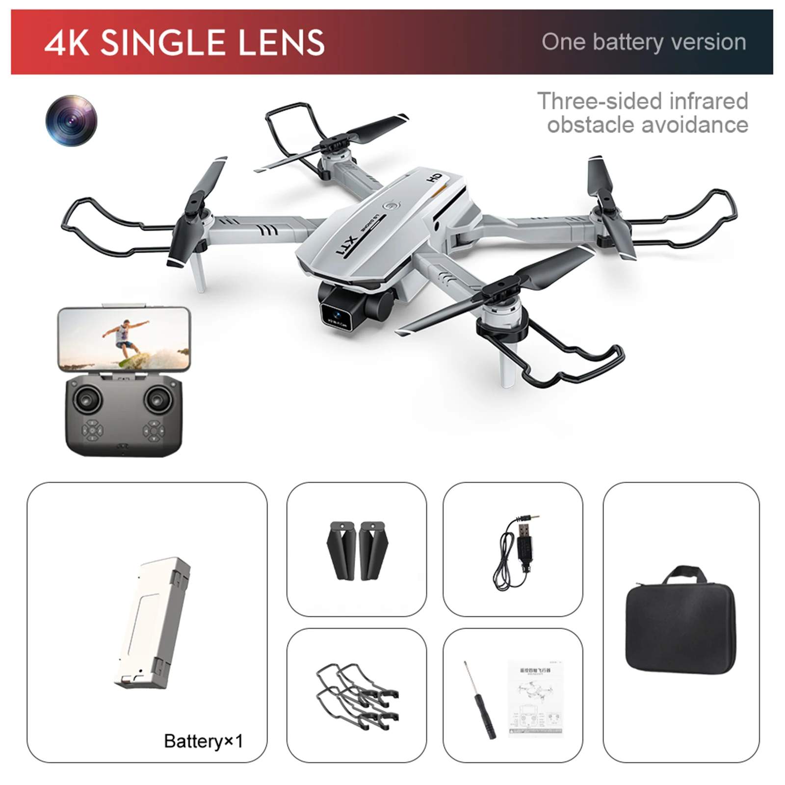 XT1 WiFi FPV RC Quadcopters Foldable Drone with 4K HD Camera for Kids Gift One Key Start Speed Adjustment,Emergency stop remote control flying helicopter RC Helicopters