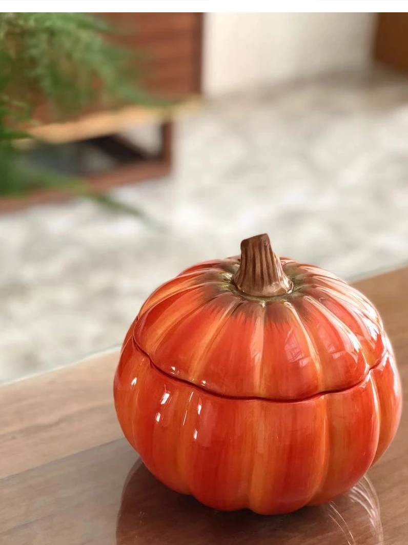 Sculpture Ceramic Pumpkin Candy Storage Jar Home Decor Living Room Decoration Dried Fruit Kitchen Food Container