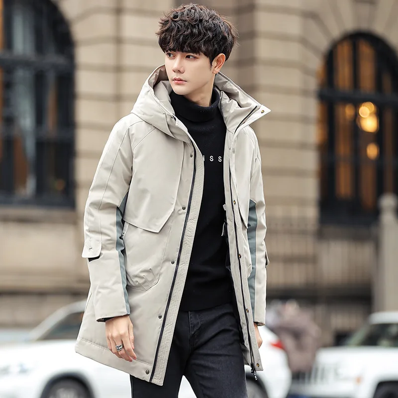Down Jacket Men's Mid-length 2022 New Trendy Brand Thickened Thermal Jacket Korean Version Trend Handsome Hooded Winter Coat