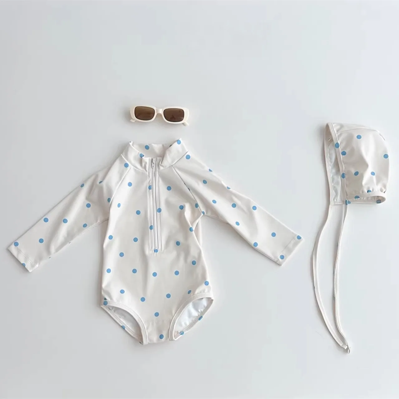 5428 Korean Baby Swimsuit 2025 Spring Summer New Boys and Girls Cute Printed Checkered Polka-dot Sun-proof One-piece Swimsuit 4