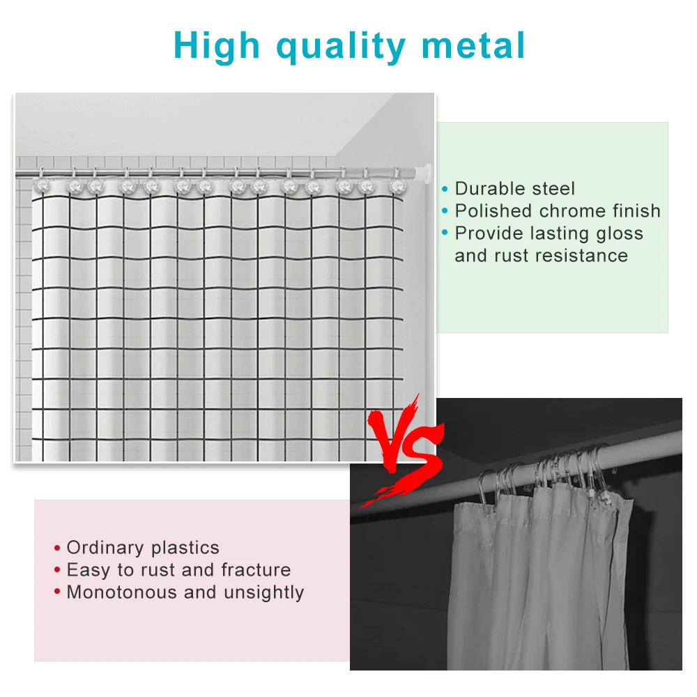 Shower Curtain Clips 12Pcs Shower Curtain Hooks Rustproof Acrylic Crystal Round Diamond Decorative Rings for Curtain Rods Shower Rods