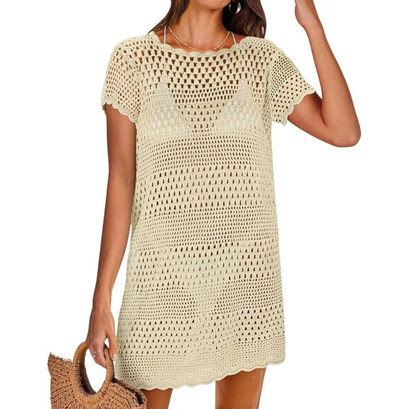 Swimsuit Cover Up for Women 2026 Crochet Bathing Suit Swimwear Mesh Knit Beach Dress Women's Summer Vacation Clothes Dresses - 6