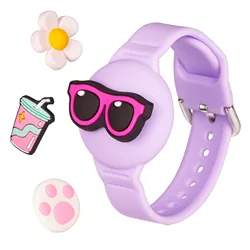 Kids' Cartoon Wristband with Hidden AirTag Holder - Anti - Lost Silicone Bracelet Accessory (Purple)