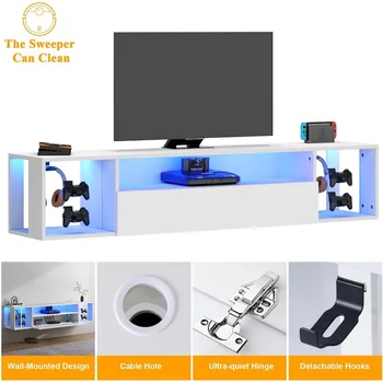 Floating TV Stand Wall Mounted with Lights,LED TV Stand Floating Entertainment Center with Storage for Bedroom Living Room 4