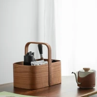 Curved Wood Solid Wood  Storage Box Desktop End Table Hallway Sundries  Outdoor Portable Tea Set Storage Basket 1