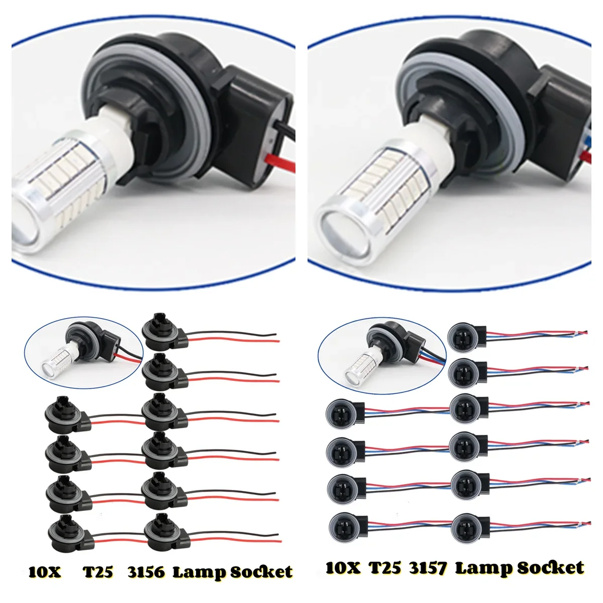 

10X T25 3156 3157 P27W Socket Car Lamp Light Adapter Extension Connector Plug Bulb Holder Taillight Socket LED Socket Connector