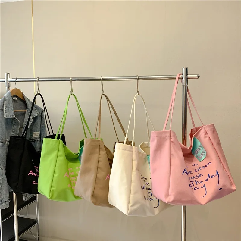 Canvas Shoulder Bags Large Capacity Daily Commuter Leisure Trendy Fashion Student Tote Bag Letter Printing Storage Bag All-match