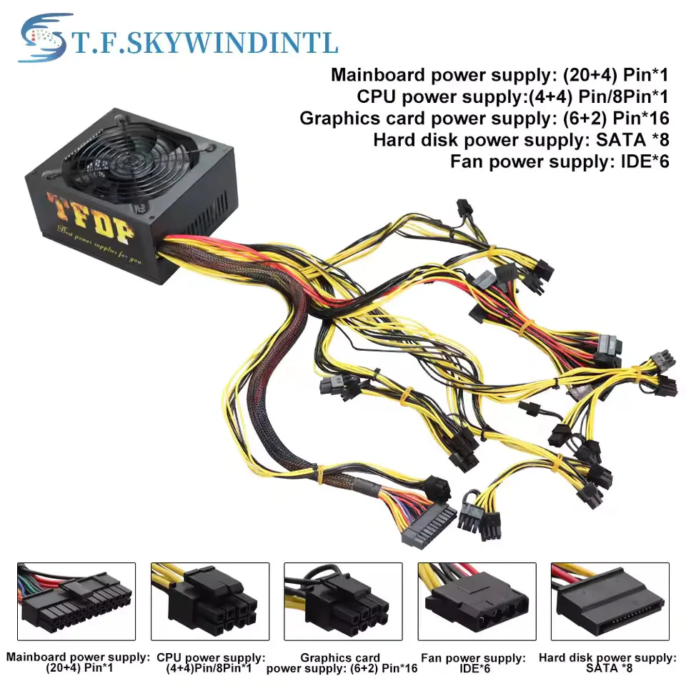 1200W 컴퓨터 PC 전원 공급 장치 ATX PSU, 14cm 팬, 160-240V, 모듈식 소스 유닛, 게임용 데스크탑 PC 조립용 12V 전원 공급 장치
