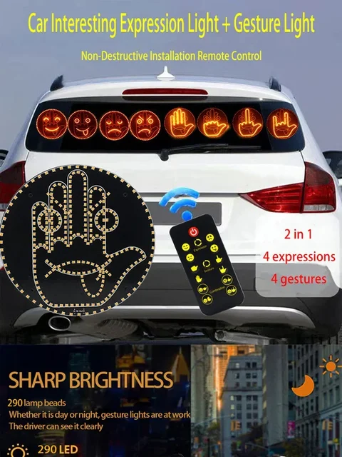 Luci LED A Gesti Per Auto - Telecomando, 14 Espressioni, Luce Dito Sorridente - Foto 7