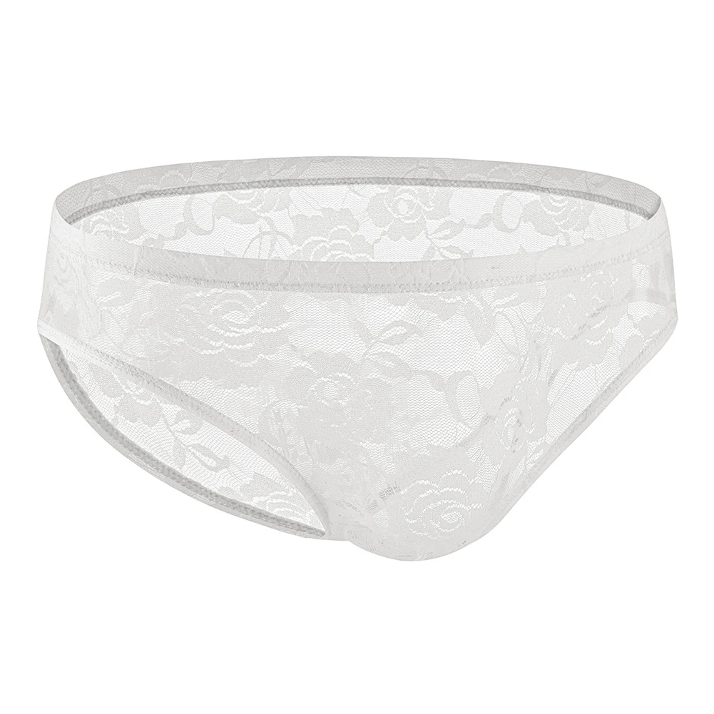 Lace Mens Underwear Low Rise Pouch Briefs Transparent Panties Flower Design Breathable Fabric for Everyday Use
