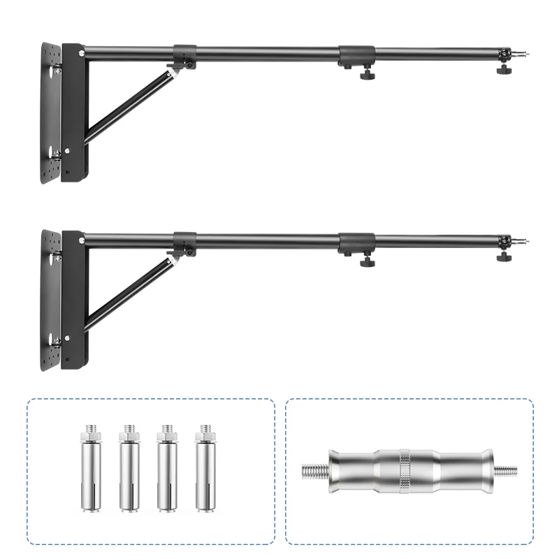 2PCS 137/175cm Wall Mount Boom For Ring Light 180&deg; Adjustable Triangle Base Lighting Stands For Photography Studio Softbox Light
