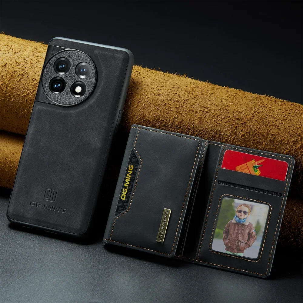 DG.Ming Retro Leather Magnetic Wallet Case with Detachable Trifold Holder