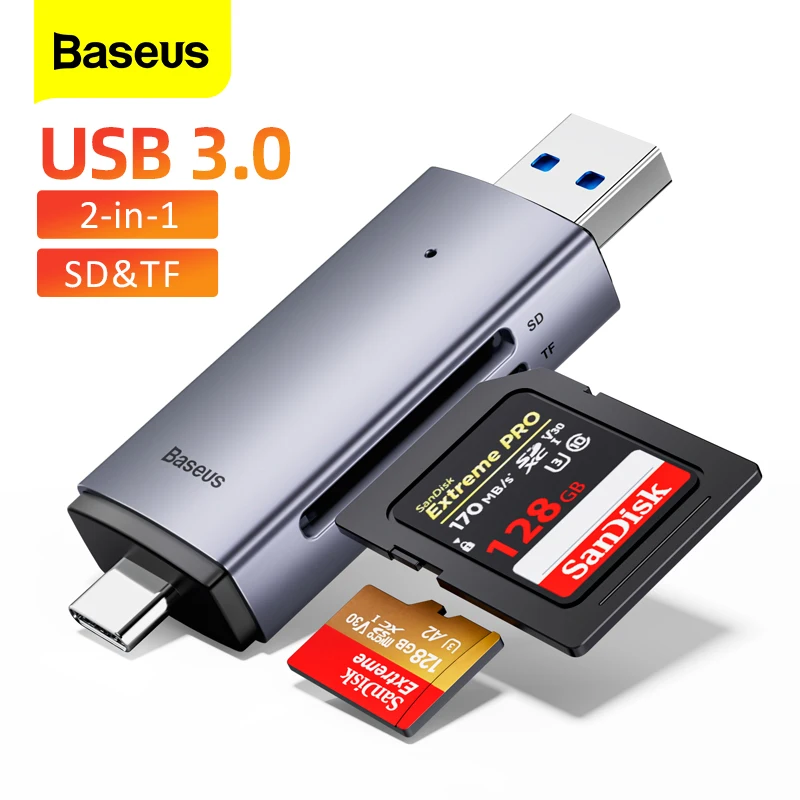 Baseus Card Reader USB 3.0 Type C to Micro SD TF Memory Card Reader 2 in 1  For PC Laptop Accessories Smart Cardreader Adapter