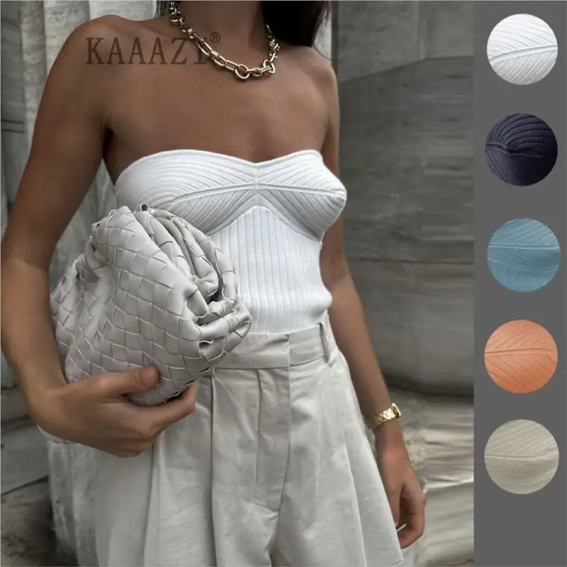 

KAAAZI Strapless Simple Women Top Sexy Sleeveless Solid Backless Slim Pullover Fashion Summer New Female Streetwear Clothing