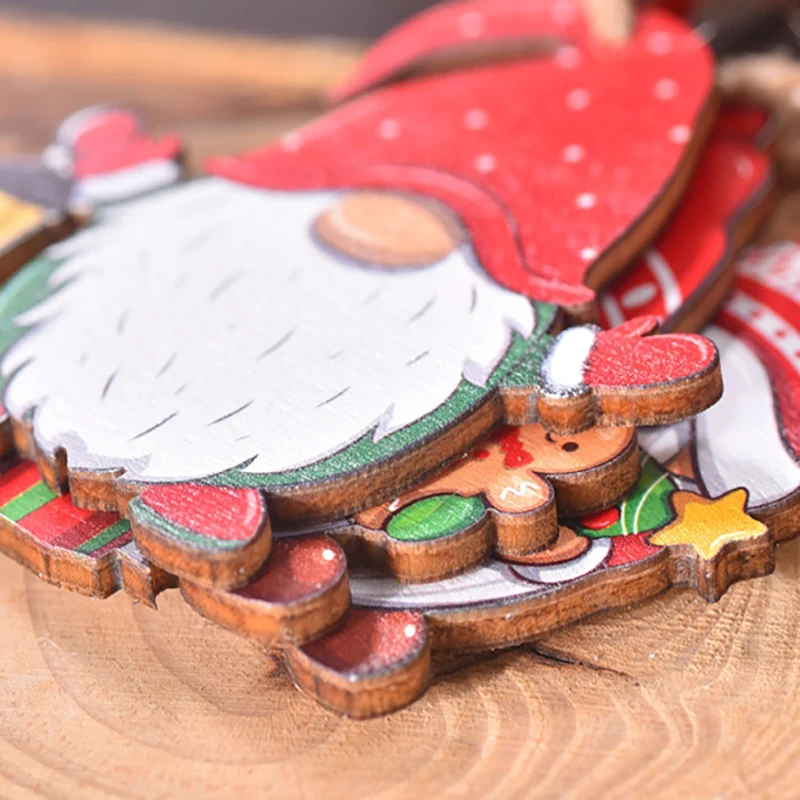 12PCS Christmas Wooden Pendants Gingerbread Man Gnomes Xmas Tree Hanging Oranment 2024 Noel  Decorations for Home New Year Gift