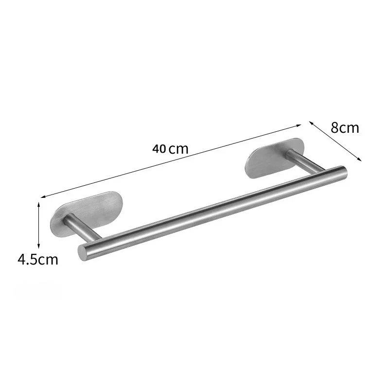 Silver Bathroom Hardware Set Self-sticking, 304 Stainless Steel Brushed Towel Bar Paper Holder Accessories Set without Nails