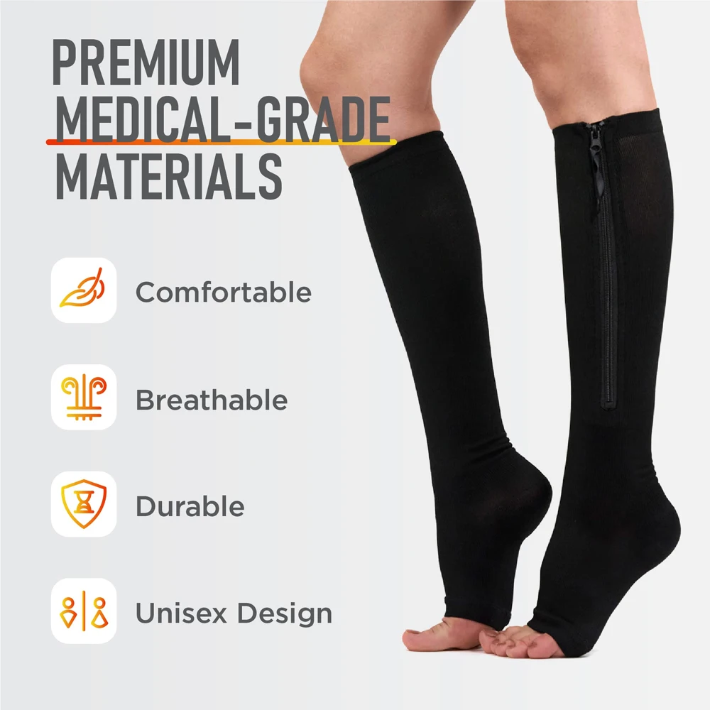 Compression Socks Zipper 15-20 mmHg Knee High Close Toe Support for Men Women Varicose Veins Edema thigh high socks leg compression sleeves