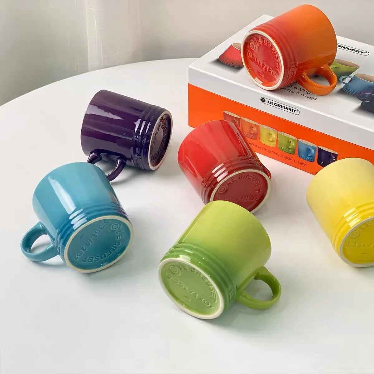 Le Creuset Cool Color Rainbow Mug Set of 6 350-400ml Milk Cup Water Cup European Sle Gift Box Fre Trend Handmade Enamelware