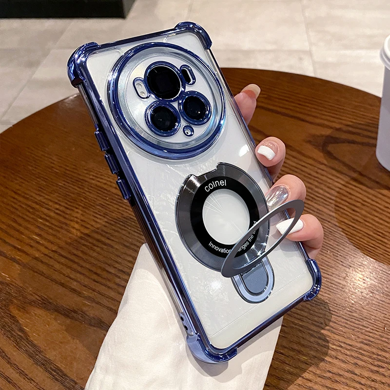 Luxury Ring Holder Shockproof Silicone Case with Camera Lens Protection Films