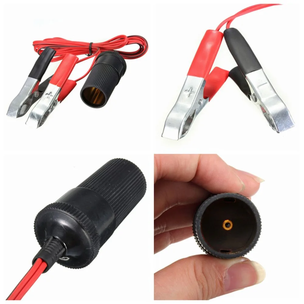 Universal 12V Car Auxiliary Cigarette Lighter Socket Connector Battery Crocodile Clips Power Adapter Extension Cord