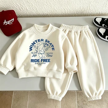 Completo Set Due Pezzi per Bambini: Felpa Casual con Cappuccio e Pantaloni a Maniche Lunghe, Stile Cartone Animato, per Autunno