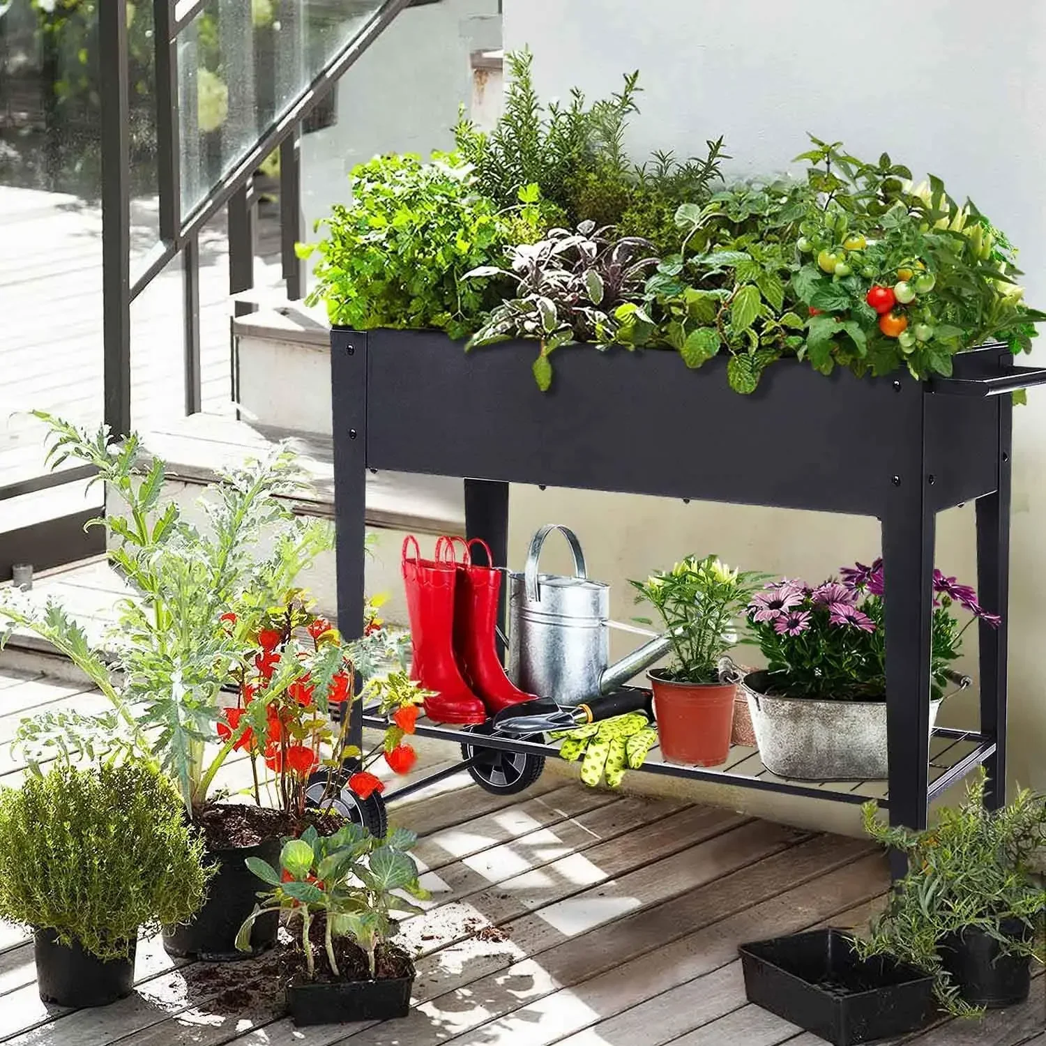 

Raised Planter Box with Legs Outdoor Elevated Garden Bed On Wheels for Vegetables Flower Herb Patio