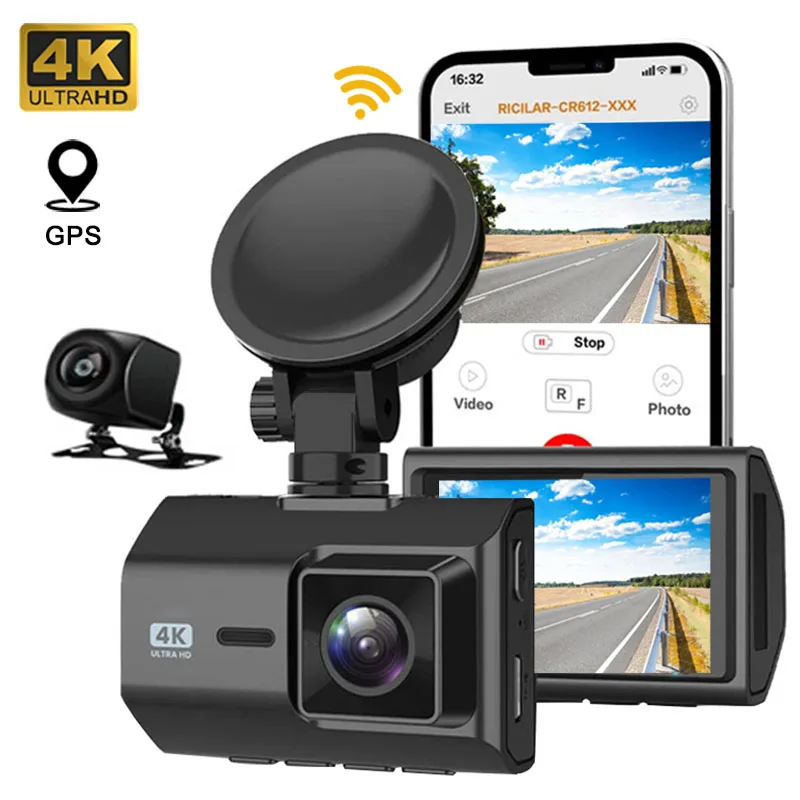 2 Channel Car DVR 4K WIFI Control GPS Video Recorder Vehicle Dash Cam