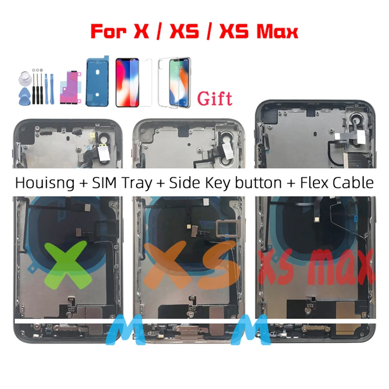 Qualità Aaa Per Iphone X / Xs / Xs Max Back Middl Frame Chassis Full Battery Housing Cover Assembly Glass Con Cavo Flessibile