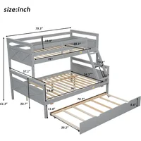 Solid Wood Double Bed Frame with Guardrail and Ladder 2