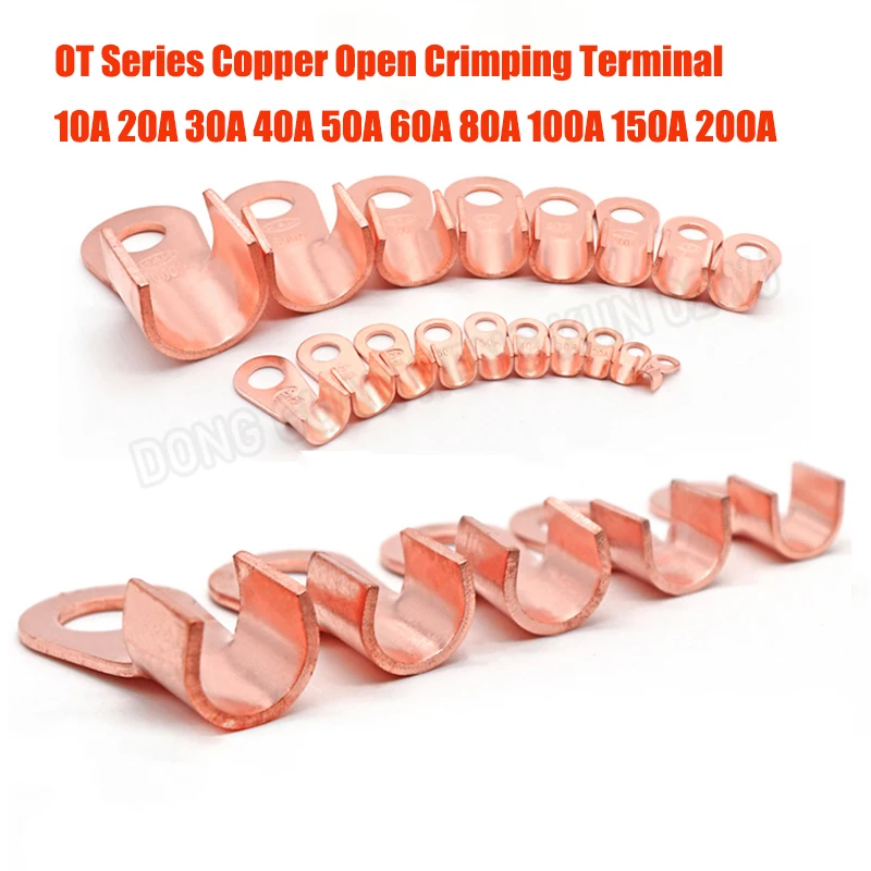 

Copper OT Open Lugs Wire Terminals 10A-200A Connector Bare Electrical Cable Terminals Lug Battery Ring Crimp Terminal