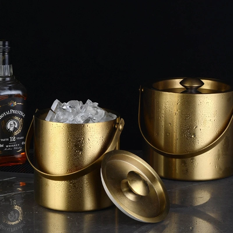 304 3L Stainless Steel Ice Bucket Portable Double Wall Insulated Lid Hotel Wine Champagne Beverage Beer Tools