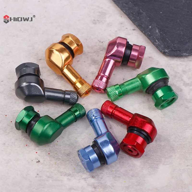 2Pcs/Set Aluminum Alloy Valve Motorcycle Valve Stems Rim 90 Degree Angle Motorcycle Tire Tubeless Caps Rim Wheel Parts
